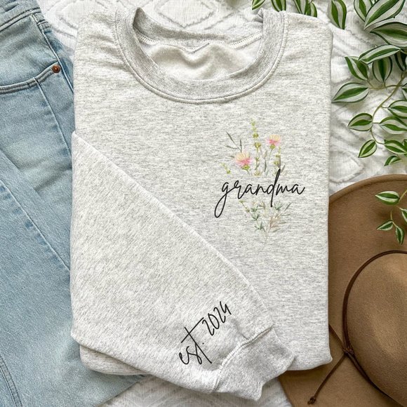 Custom Grandma Sweatshirt, Wildflowers Nana Crewneck Gift - Picture 1 of 4